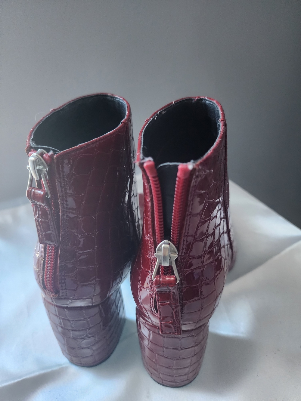 Topshop Burgundy Croc-Embossed Pointed Ankle Boots - Picture 3 of 8